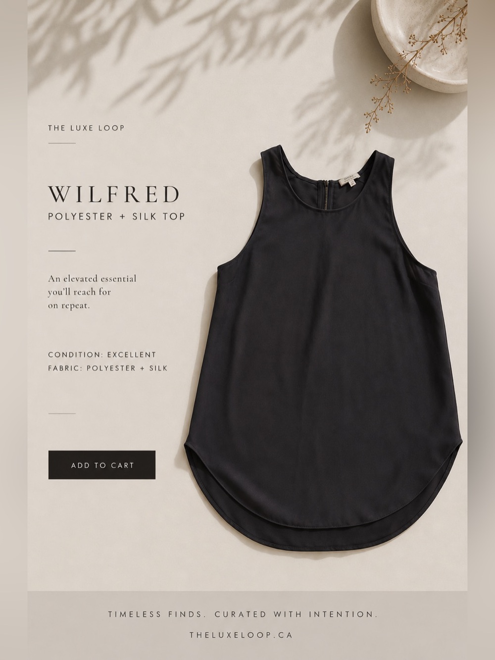 Wilfred Black Polyester-Silk Scoop Neck Tank